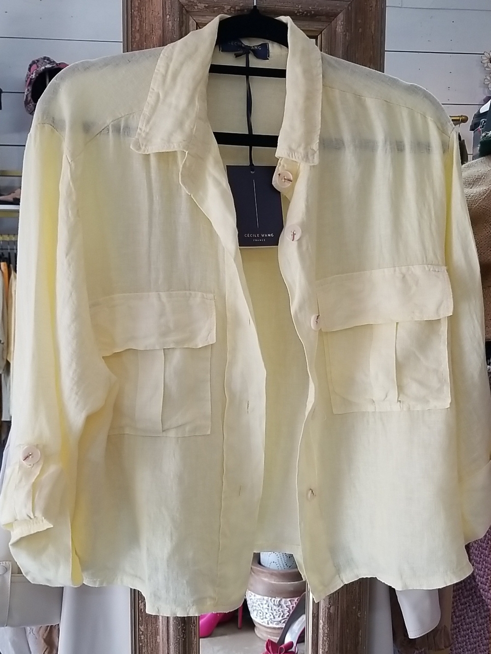 Cecilie W. Light Yellow Linen Utility Blouse